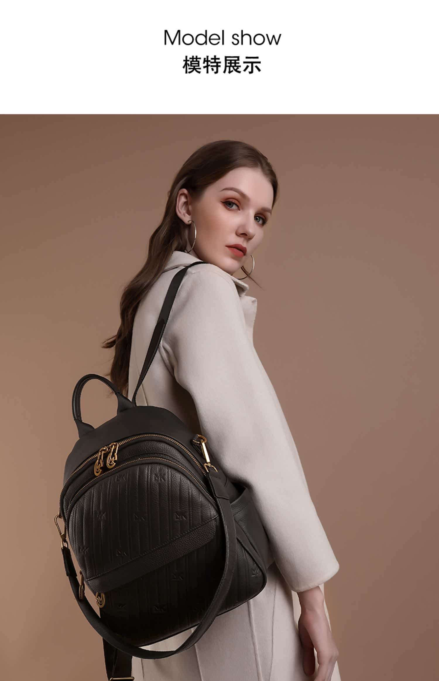 lmk真皮头层牛皮双肩包女2021新款时尚百搭休闲旅行背包lmk8362