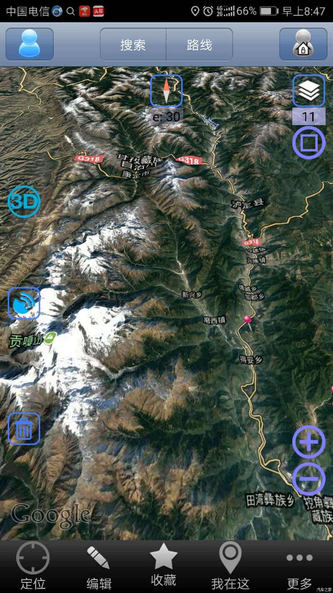 偶然在车友群里看到了一张卫星地图,从地图位子来看,和我钟爱的贡嘎山