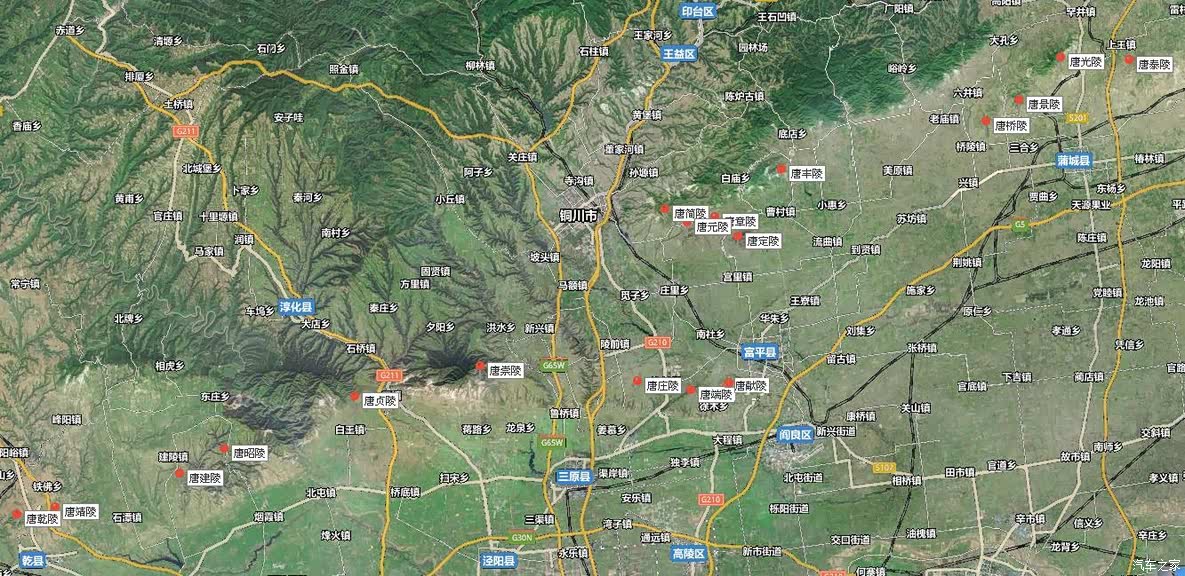 关中唐十八陵分布图,这可是小浅我自己做的哦【友好提示】很多未开发